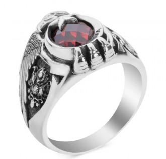 Osmanlı Arması ve Bozkurt Motifli Tek Kartal Başlı Jandarma Yüzüğü 2