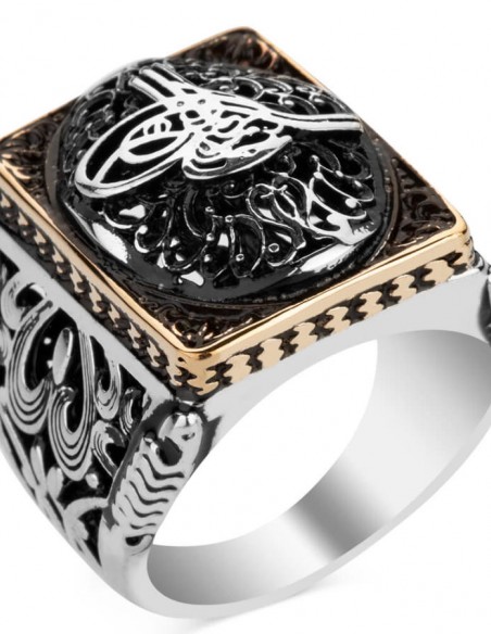 Osmanlı Tuğrası Figürlü Taşsız Gümüş Erkek Yüzüğü