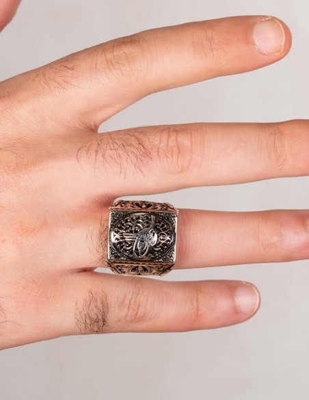 Osmanlı Tuğrası Figürlü Taşsız Gümüş Erkek Yüzüğü