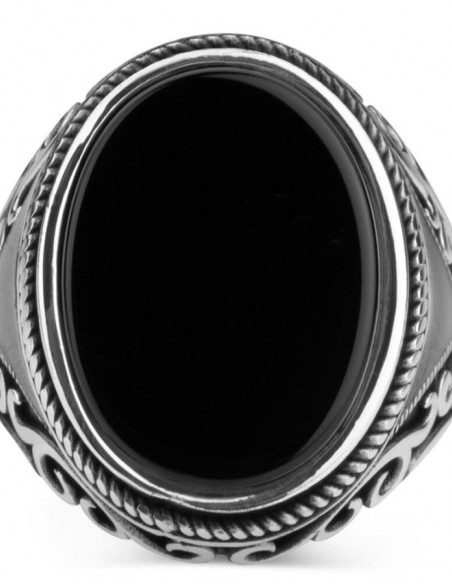 Oval Model Siyah Oniks Taşlı Erkek Yüzük