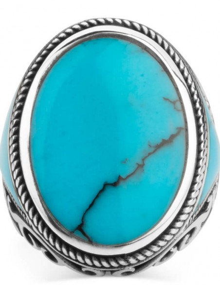 Oval Model Turkuaz Firuze Taşlı Erkek Yüzük