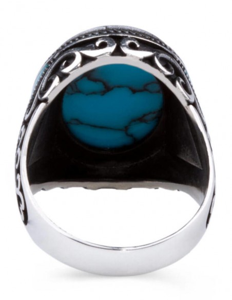 Oval Model Turkuaz Firuze Taşlı Erkek Yüzük