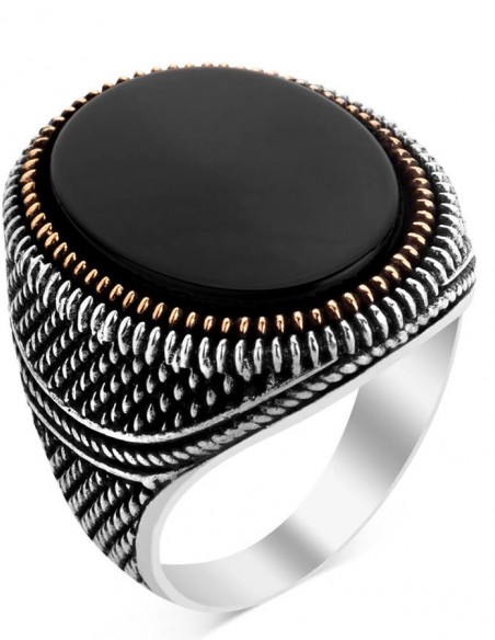 Oval Siyah Oniks Taş Gümüş Erkek Yüzük