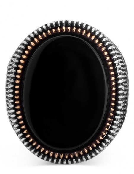 Oval Siyah Oniks Taş Gümüş Erkek Yüzük