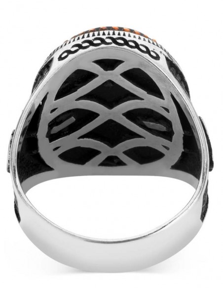 Oval Siyah Oniks Taş Tuğralı Gümüş Erkek Yüzük