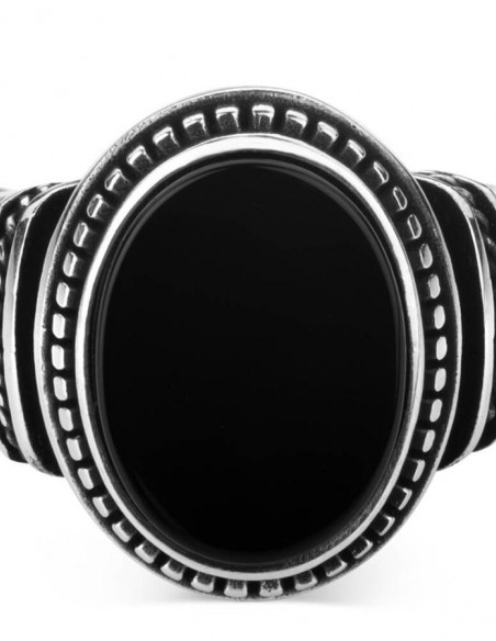 Oval Siyah Oniks Taşlı 925 Ayar Gümüş Yüzük