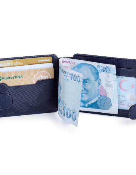 Para Tokalı Deri Erkek Kartlık Cüzdan Kamuflaj Lacivert
