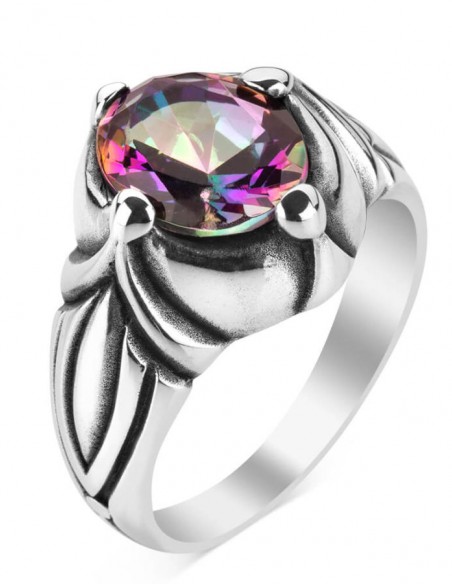 Renk Değiştiren Mistik Topaz Taşlı Gümüş Erkek Yüzük
