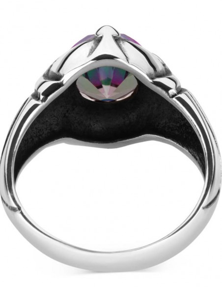 Renk Değiştiren Mistik Topaz Taşlı Gümüş Erkek Yüzük