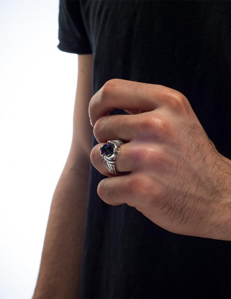 Renk Değiştiren Mistik Topaz Taşlı Gümüş Erkek Yüzük