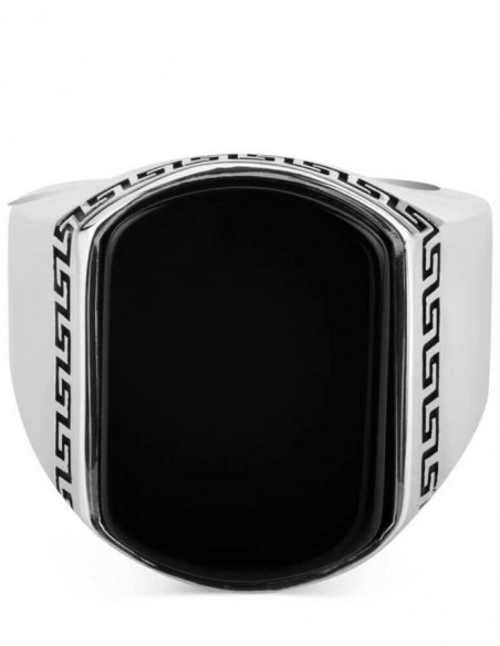 Sade Model Siyah Oniks Taşlı Gümüş Erkek Yüzük