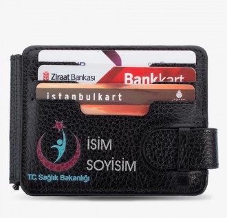 Sağlık Bakanlığı Baskılı İsim Yazılı Para Tokalı Cüzdan Siyah