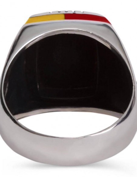 Sarı-Kırmızı İşlemeli Ay Yıldızlı Gümüş Erkek Yüzük