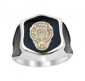 Siyah Mine Üzerine Polis Amblemli Yüzük