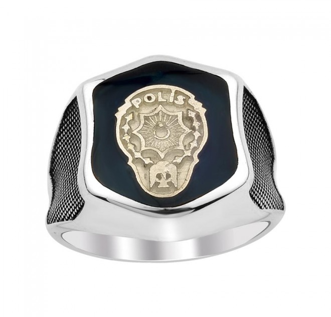 Siyah Mine Üzerine Polis Amblemli Yüzük