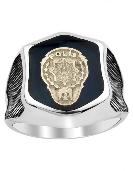Siyah Mine Üzerine Polis Amblemli Yüzük