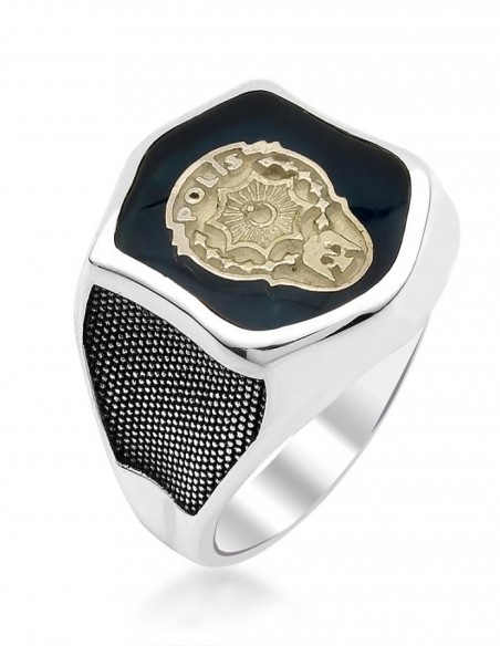 Siyah Mine Üzerine Polis Amblemli Yüzük