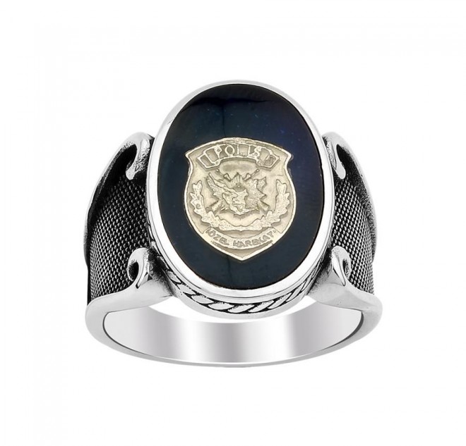 Siyah Mineli Polis Özel Harekat Amblemli Yüzük