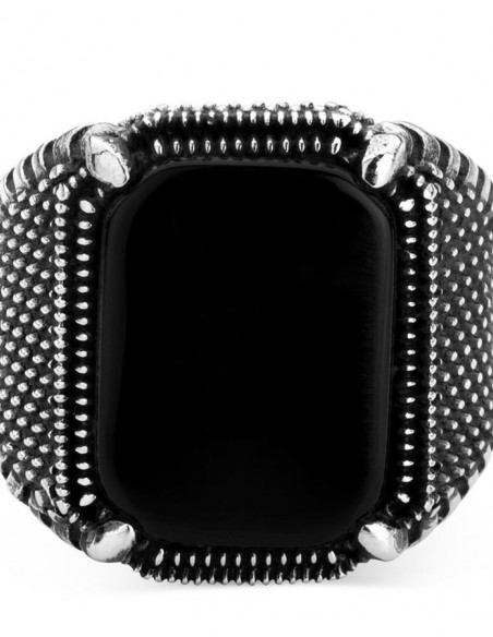 Siyah Oniks Taş Gümüş Erkek Yüzük