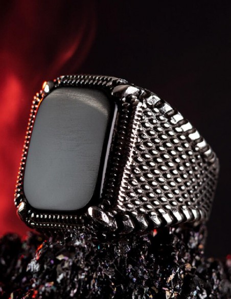 Siyah Oniks Taş Gümüş Erkek Yüzük