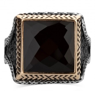 Siyah Zirkon Taşlı Kare Tasarım Erkek Gümüş Yüzüğü 2