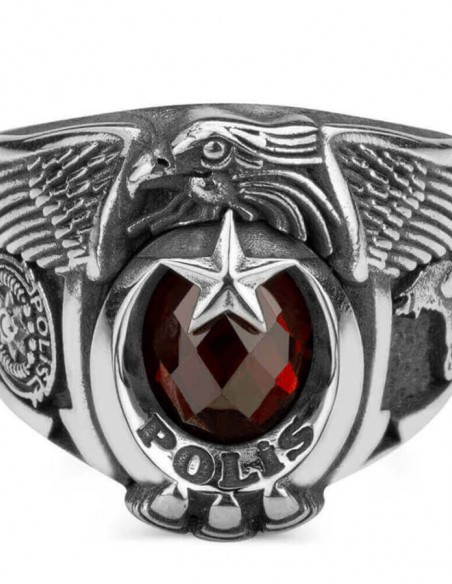 Tek Kartal Baş Bozkurtlu Polis Yüzüğü