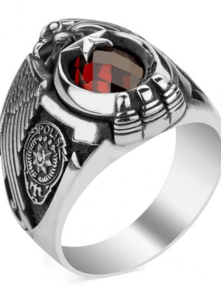 Tek Kartal Baş Bozkurtlu Polis Yüzüğü