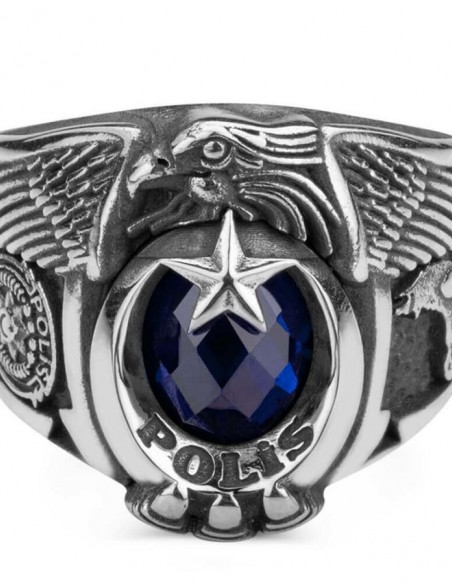 Tek Kartal Baş Bozkurtlu Polis Yüzüğü