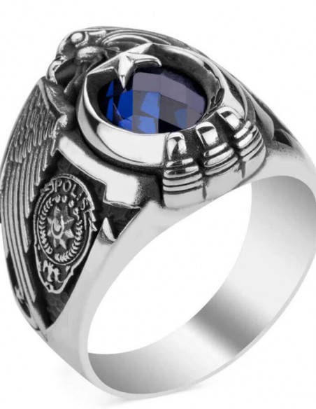 Tek Kartal Baş Bozkurtlu Polis Yüzüğü