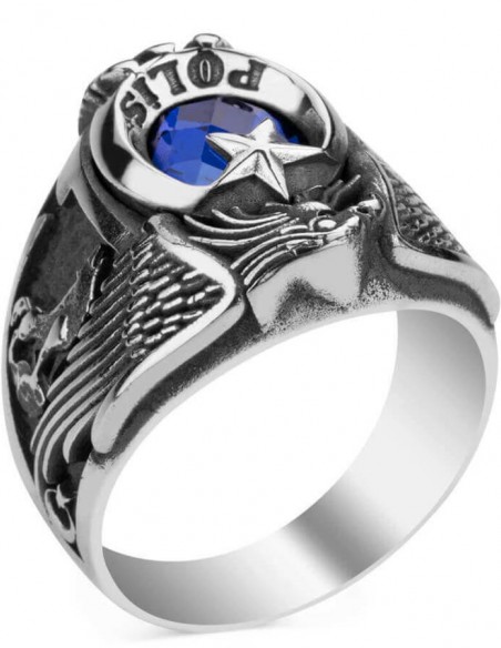 Tek Kartal Baş Bozkurtlu Polis Yüzüğü