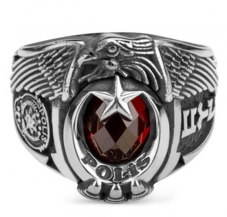 Tek Kartal Başlı Göktürkçe Türk Polis Armalı Yüzük