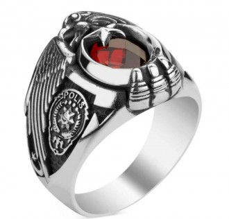 Tek Kartal Başlı Göktürkçe Türk Polis Armalı Yüzük 2