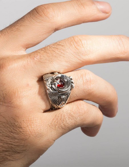 Tek Kartal Başlı Göktürkçe Türk Yazılı Jandarma Yüzüğü