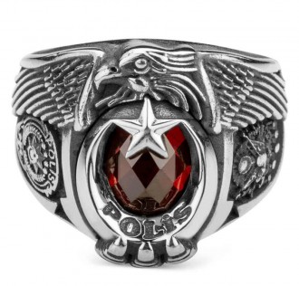 Tek Kartal Başlı Osmanlı Armalı Pençeli Polis Yüzüğü