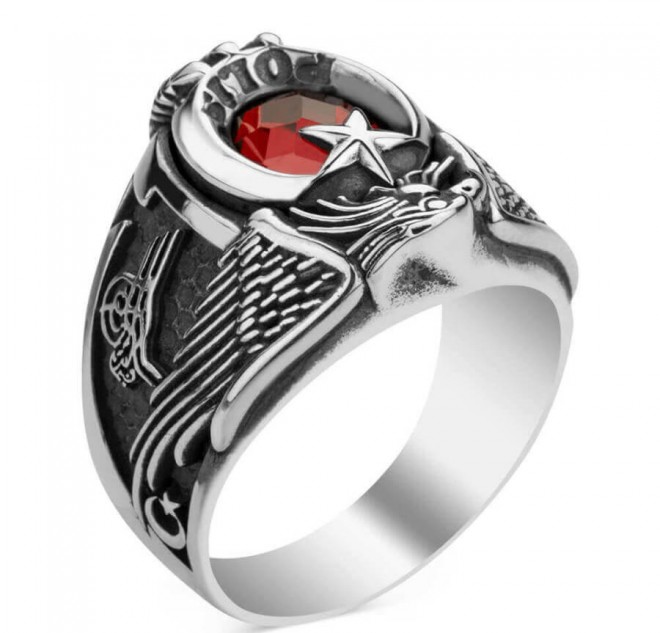 Tek Kartal Başlı Osmanlı Tuğralı Polis Yüzüğü