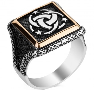 Teşkilat-ı Mahsusa Motifli Kare Tasarım Erkek Gümüş Yüzüğü