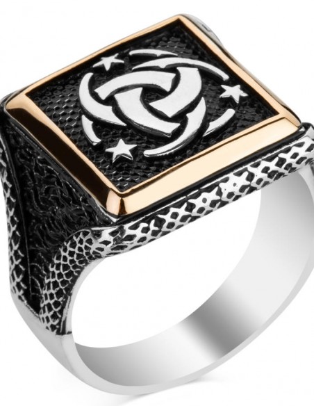 Teşkilat-ı Mahsusa Motifli Kare Tasarım Erkek Gümüş Yüzüğü