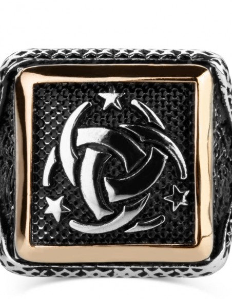 Teşkilat-ı Mahsusa Motifli Kare Tasarım Erkek Gümüş Yüzüğü