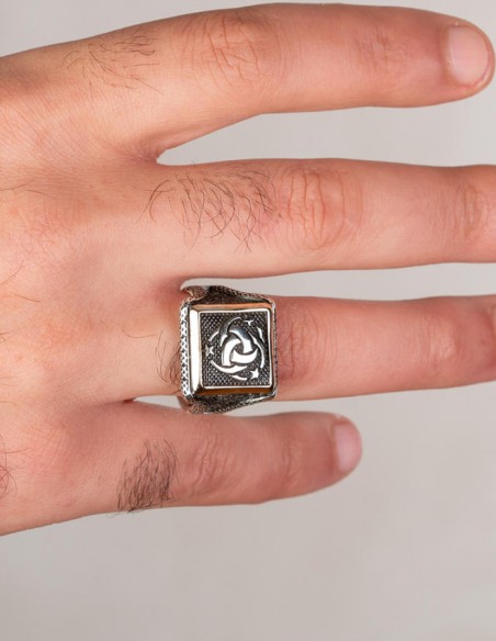 Teşkilat-ı Mahsusa Motifli Kare Tasarım Erkek Gümüş Yüzüğü