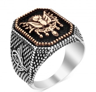 Tuğra Figürlü Osmanlı Arması Gümüş Erkek Yüzüğü