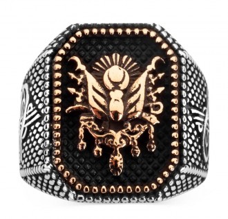 Tuğra Figürlü Osmanlı Arması Gümüş Erkek Yüzüğü 2