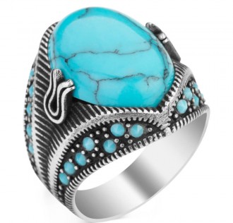 Turkuaz Taşlı Gümüş Erkek Yüzük