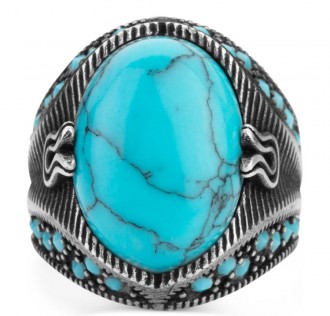 Turkuaz Taşlı Gümüş Erkek Yüzük 2