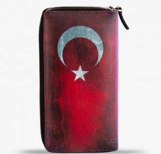 Türk Bayrağı Tam Boy Baskılı Erkek Deri Cüzdan 2