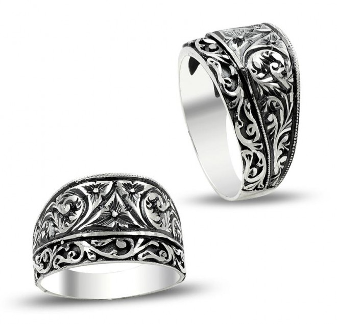 Zarif Tasarım Erzurum El İşi Kalem İşçilikli Gümüş Yüzük