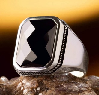 Zirkon Siyah Taşlı Erkek Yüzük