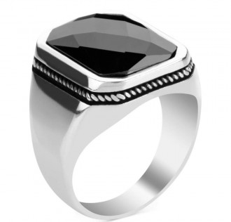 Zirkon Siyah Taşlı Erkek Yüzük 2