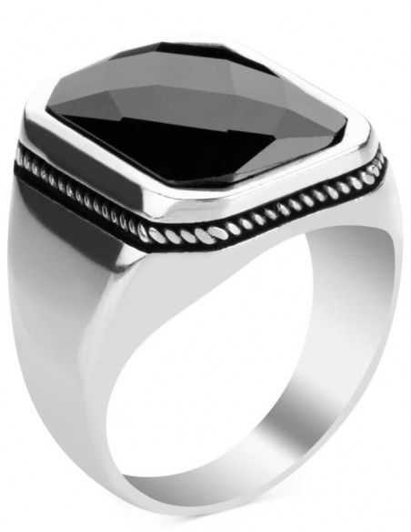 Zirkon Siyah Taşlı Erkek Yüzük