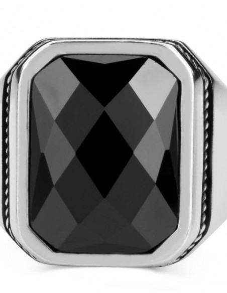 Zirkon Siyah Taşlı Erkek Yüzük