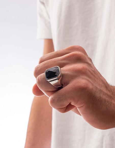 Zirkon Siyah Taşlı Erkek Yüzük